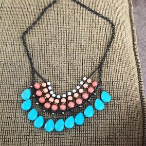 Chic Turquoise and Coral Beaded Necklace